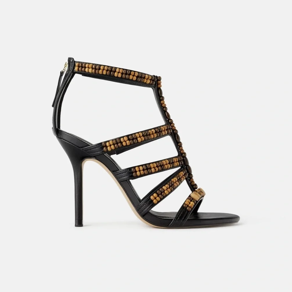ZARA BNWT Beaded Heeled Sandals - Picture 4 of 6